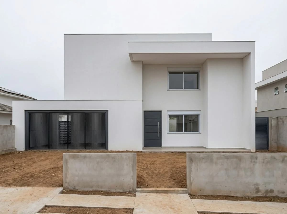 Comparação de fachada arquitetônica gerada pela Concretu · Antes