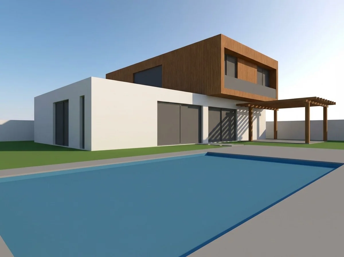 Comparação de renderização 3D gerada pela Concretu no modo automático · Antes